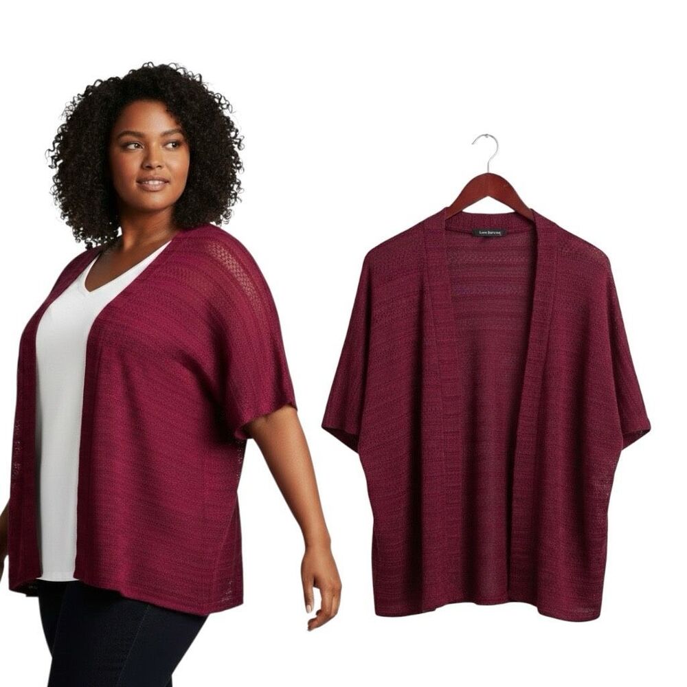 Lane Bryant Burgundy Hacci Knit Open Front Cardigan Size 18/20 Plus Soft Lightwe